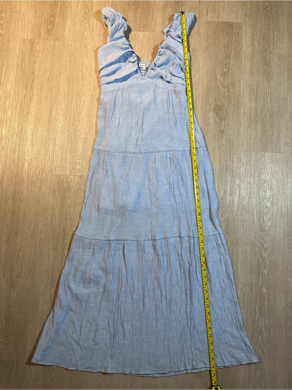 Hunter & Brown Light Blue Linen Maxi Dress with Ruffle Straps Women’s Medium - Picture 8 of 10